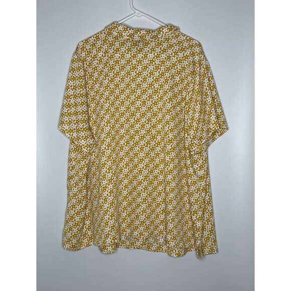 Modcloth Button Front Short Sleeve Flowers Shirt Mustard Yellow Retro Shirt 4X - Picture 4 of 7